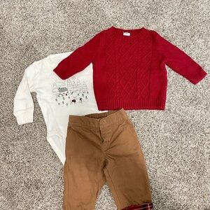 Carters Christmas 3 piece bodysuit and sweater set with Khaki
